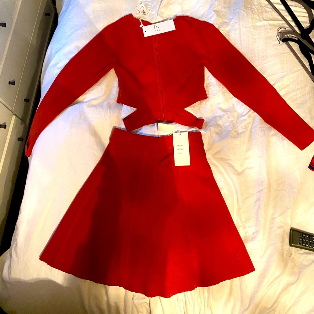 Ribbed burnt orange skirt set